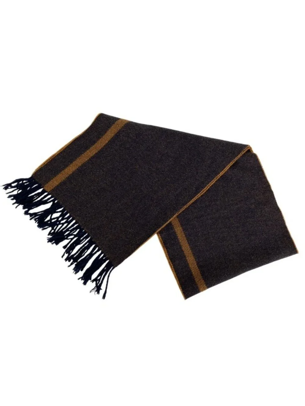 Hermes Vintage Cashmere Wool Reversible Fringe Scarf Navy Beige